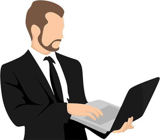 Illustration von einem Mann mit Laptop